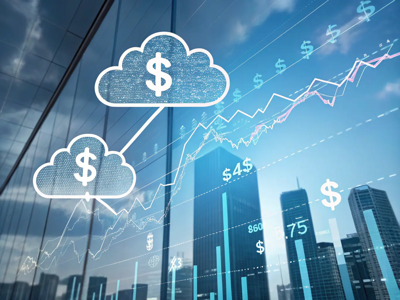 A visual representation of a cloud-based platform with various icons representing different digital assets and passive income streams.